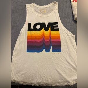 Spiritual Gangster x Peloton White Tank Top with Rainbow Love Graphic